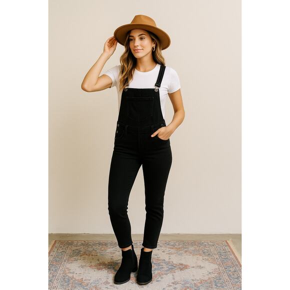 Levi's Black Denizen Jean Overalls Jumpsuit Women's Small Slim Ankle Crop - Picture 1 of 12